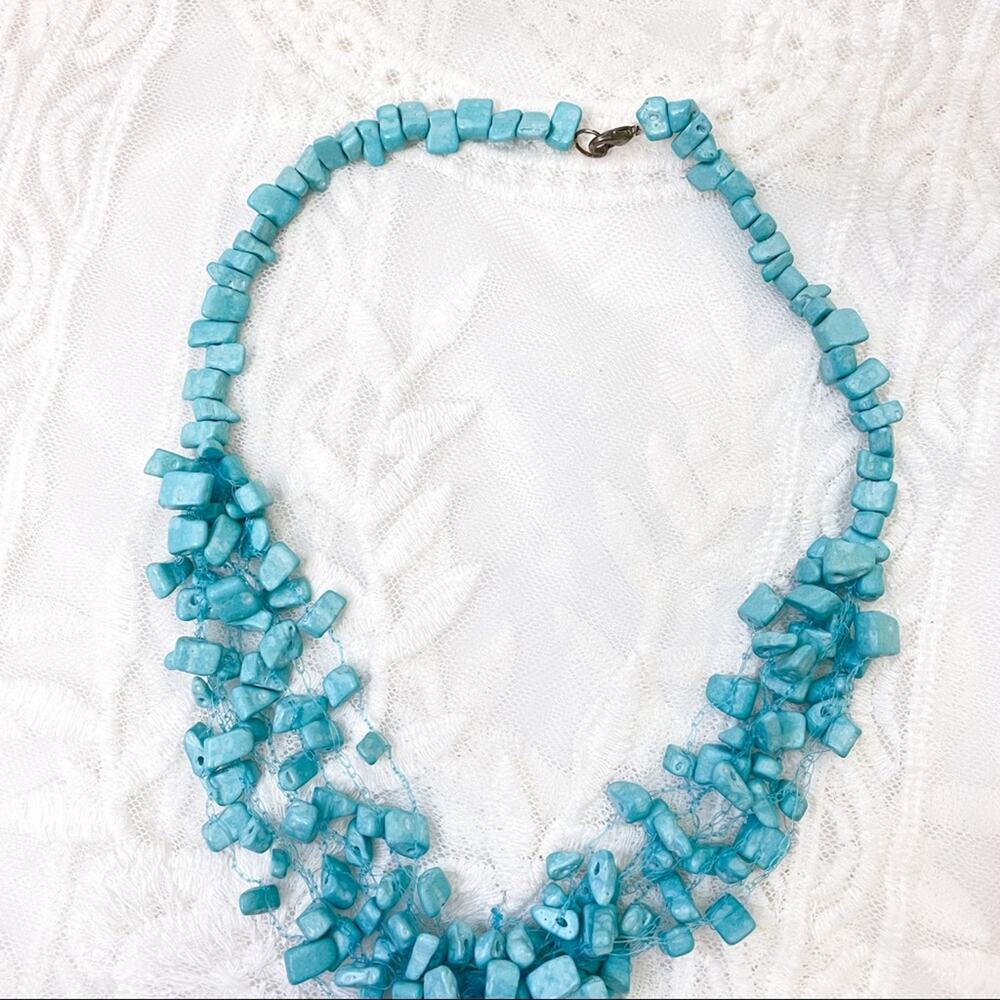 Necklace Blue Beaded Statement - image 2